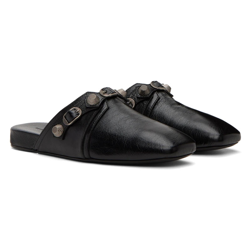 Espadrille Slip On - Black Soft Leather Square Toes Half