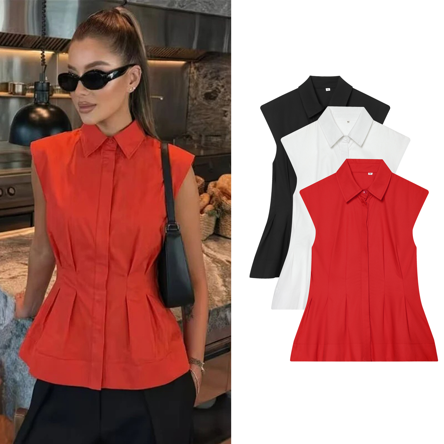 Women Casual Sleeveless Slim S - Shirt Camp Collar recensione e prezzo