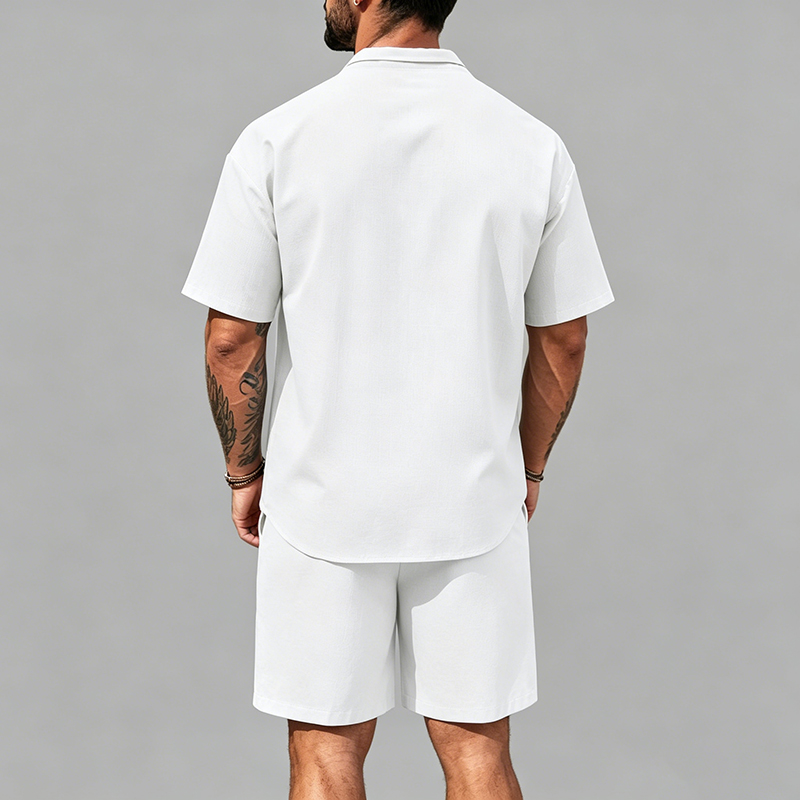 Men Linen Two Piece Outfit Sho - Short Linen Drawstring recensione e prezzo