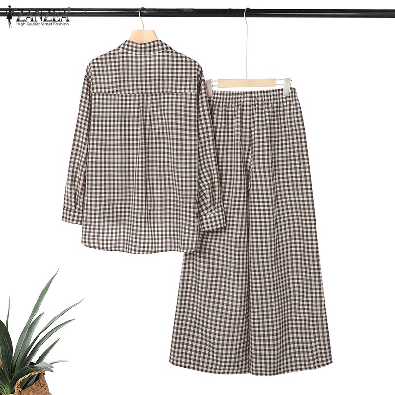 ZANZEA Women's Gingham Pant Su - Shirt Camp Collar recensione e prezzo