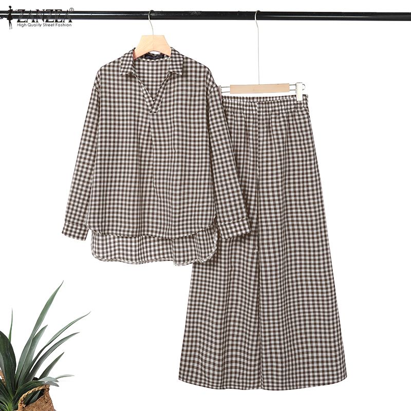 ZANZEA Women's Gingham Pant Su - Shirt Camp Collar recensione e prezzo