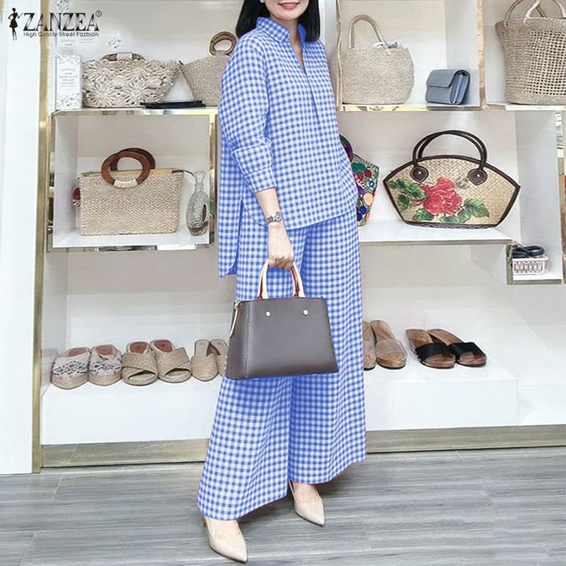 ZANZEA Women's Gingham Pant Su - Shirt Camp Collar recensione e prezzo