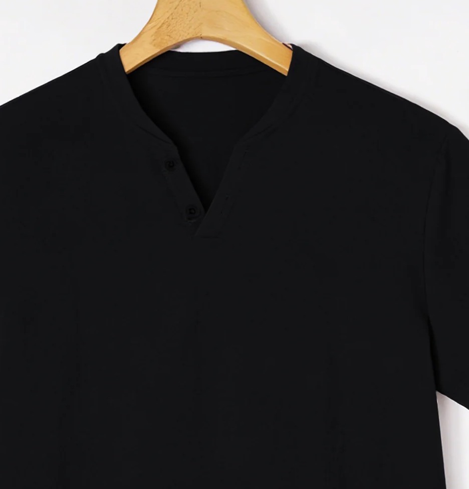 Elegant Black Henley Short-Sle - Linen Shirt Breathable recensione e prezzo