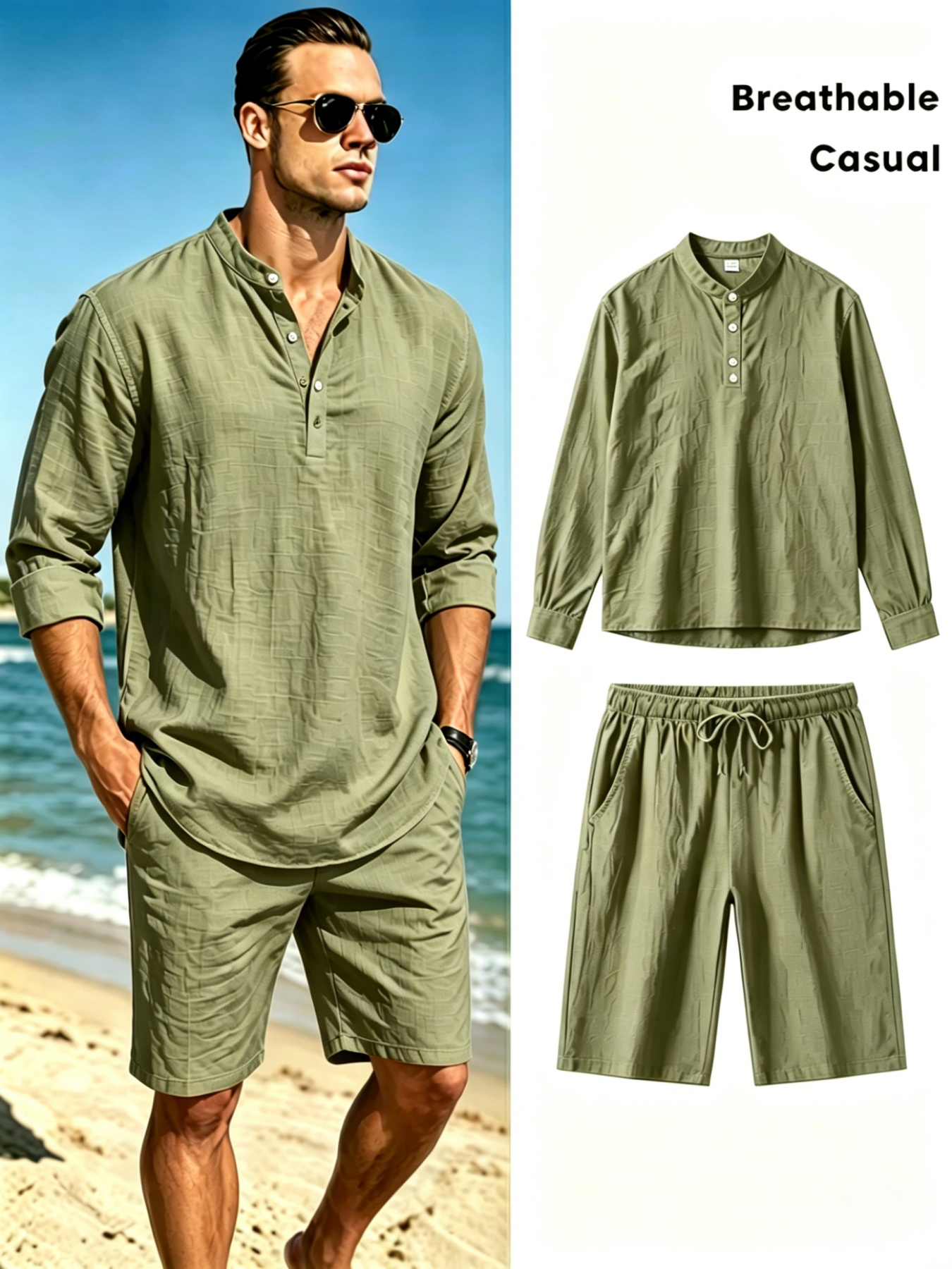mens cotton linen henley shirt - Short Linen Drawstring recensione e prezzo