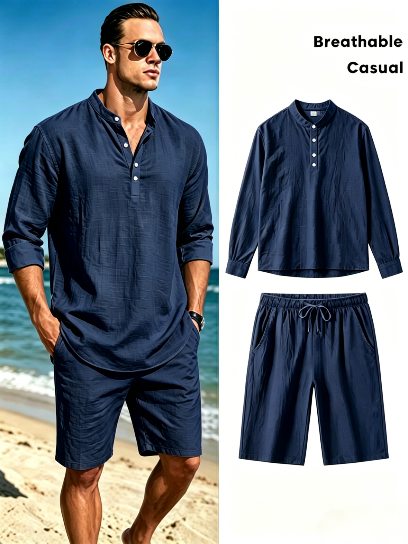mens cotton linen henley shirt - Short Linen Drawstring recensione e prezzo