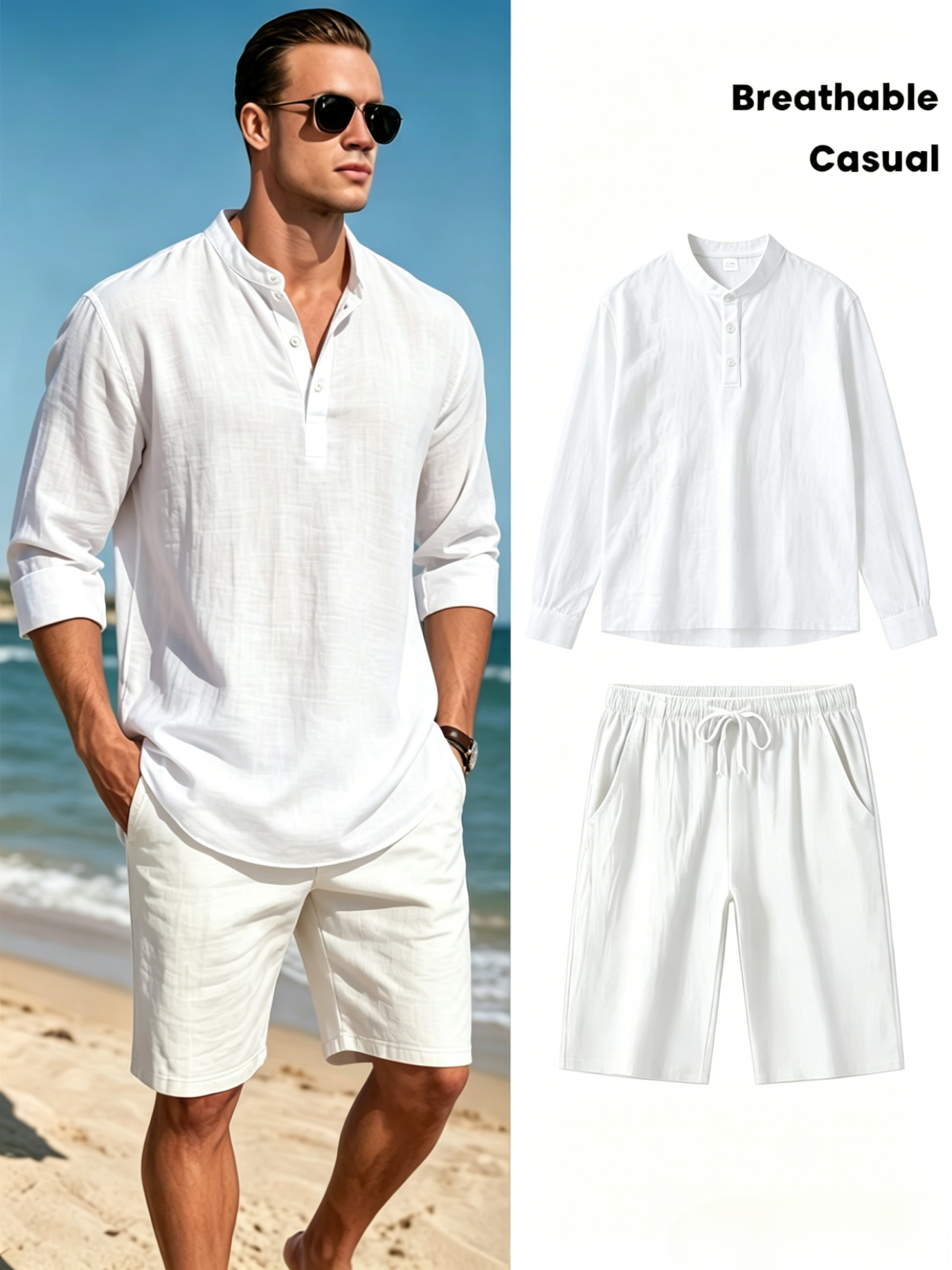 mens cotton linen henley shirt - Short Linen Drawstring recensione e prezzo