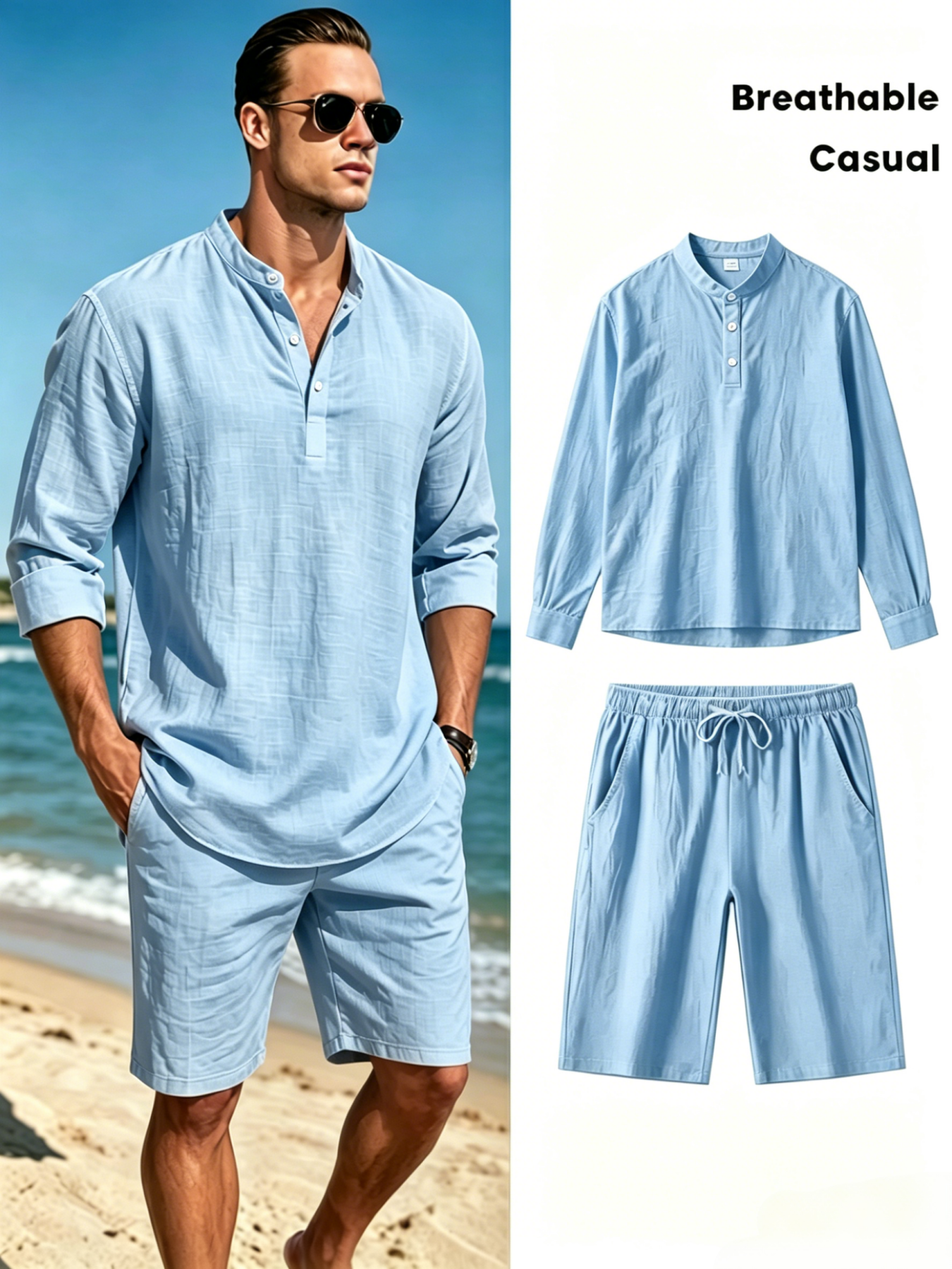 mens cotton linen henley shirt - Short Linen Drawstring recensione e prezzo