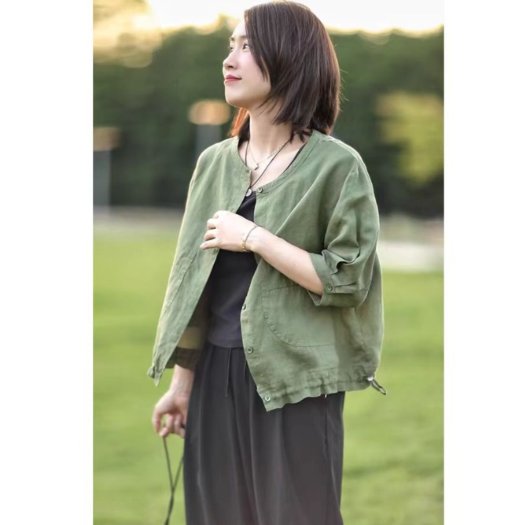 Retro round Neck Cotton Linen  - Short Linen Drawstring recensione e prezzo