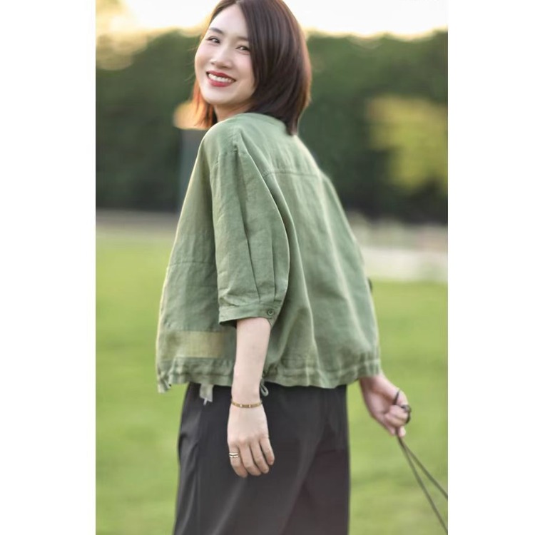 Retro round Neck Cotton Linen  - Short Linen Drawstring recensione e prezzo