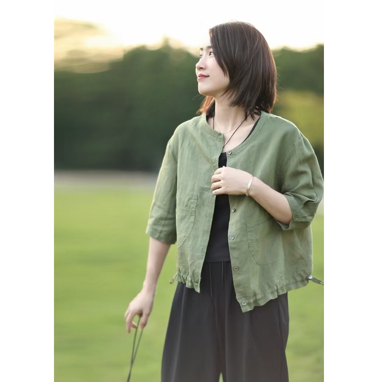 Retro round Neck Cotton Linen  - Short Linen Drawstring recensione e prezzo