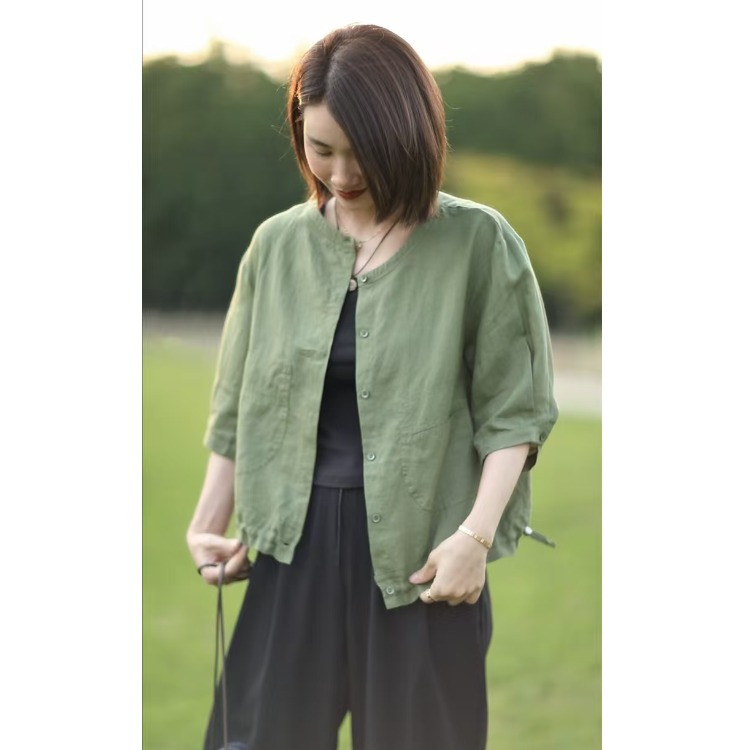 Retro round Neck Cotton Linen  - Short Linen Drawstring recensione e prezzo