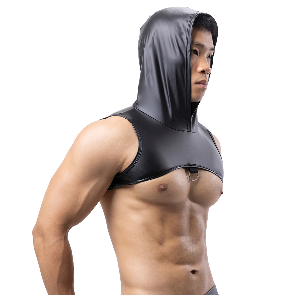 Men Faux Leather Hooded Fitnes - Tank Top Muscle recensione e prezzo