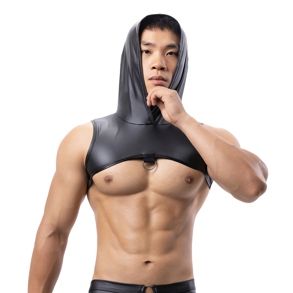 Men Faux Leather Hooded Fitnes - Tank Top Muscle recensione e prezzo