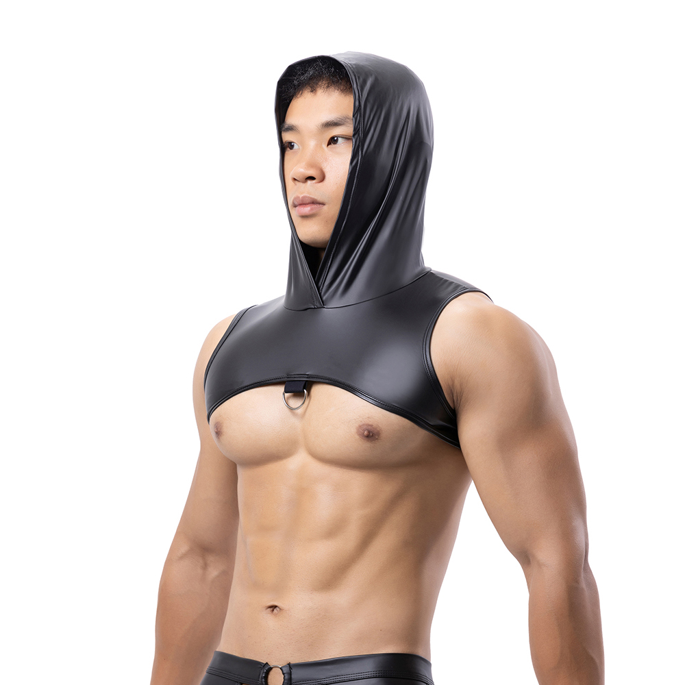 Men Faux Leather Hooded Fitnes - Tank Top Muscle recensione e prezzo