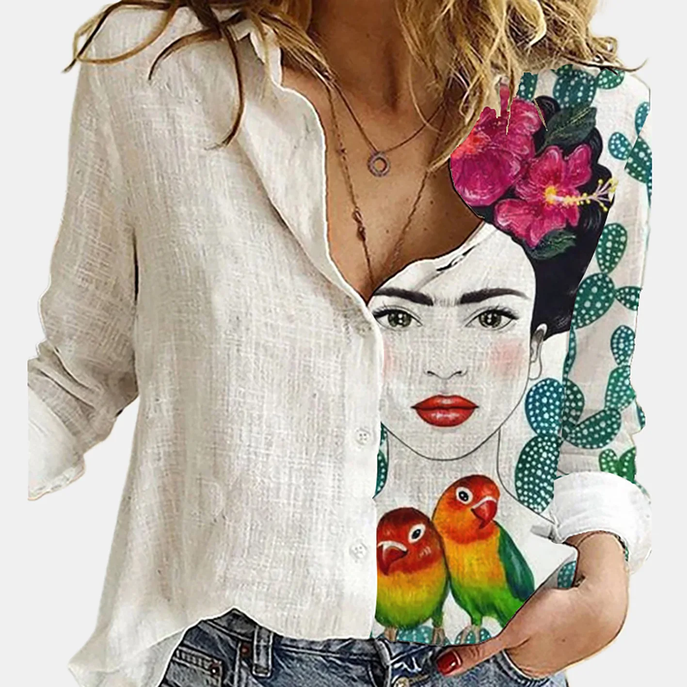 Women Spring And Autumn Long S - Shirt Camp Collar recensione e prezzo
