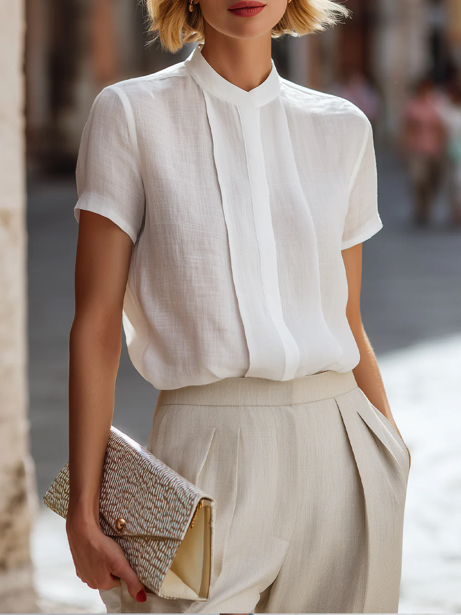 Women's Short Sleeve Pleated F - Shirt Camp Collar recensione e prezzo