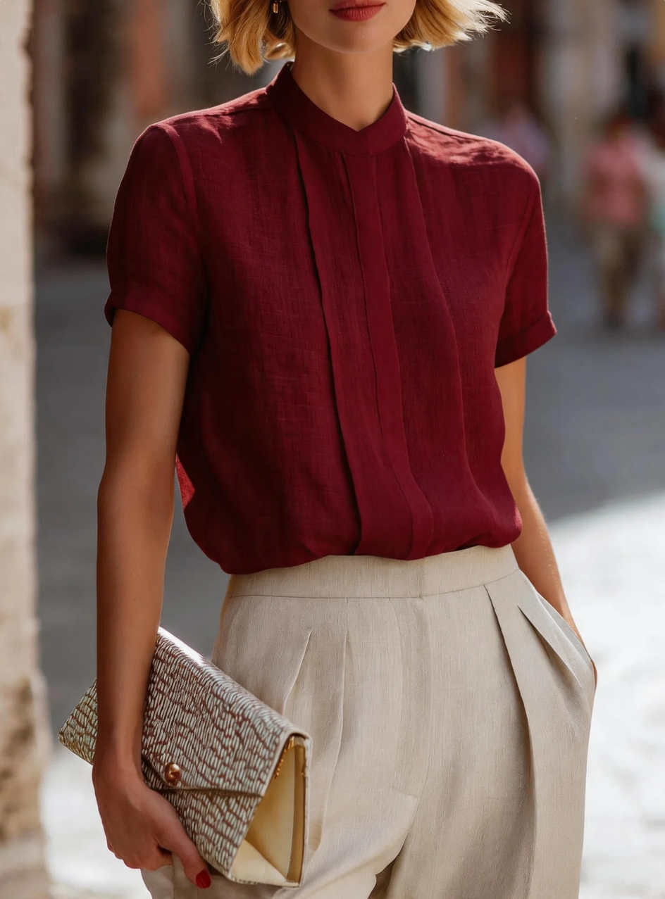 Women's Short Sleeve Pleated F - Shirt Camp Collar recensione e prezzo