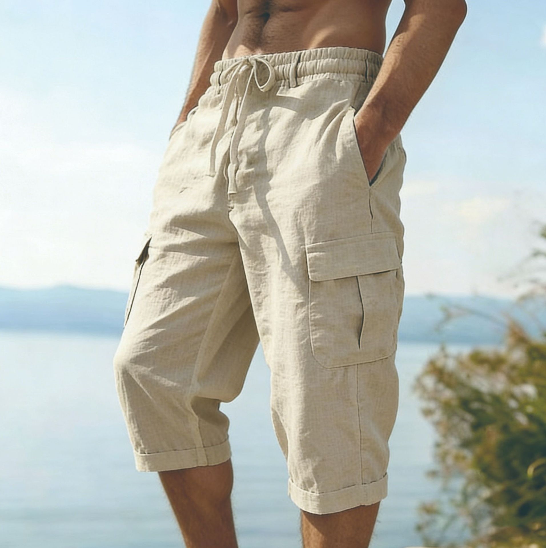 Men Summer Cotton Linen Shorts - Short Linen Drawstring recensione e prezzo