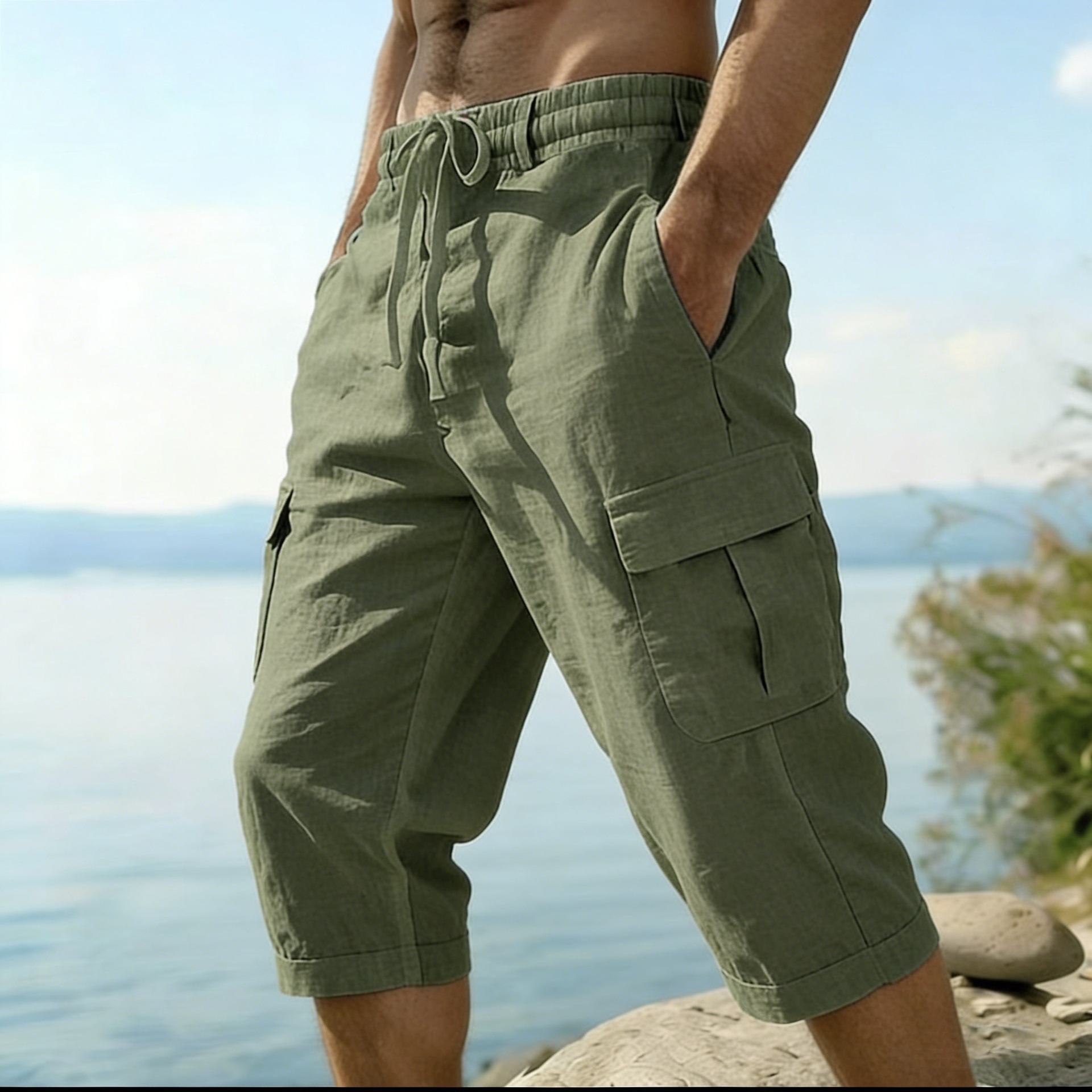 Men Summer Cotton Linen Shorts - Short Linen Drawstring recensione e prezzo